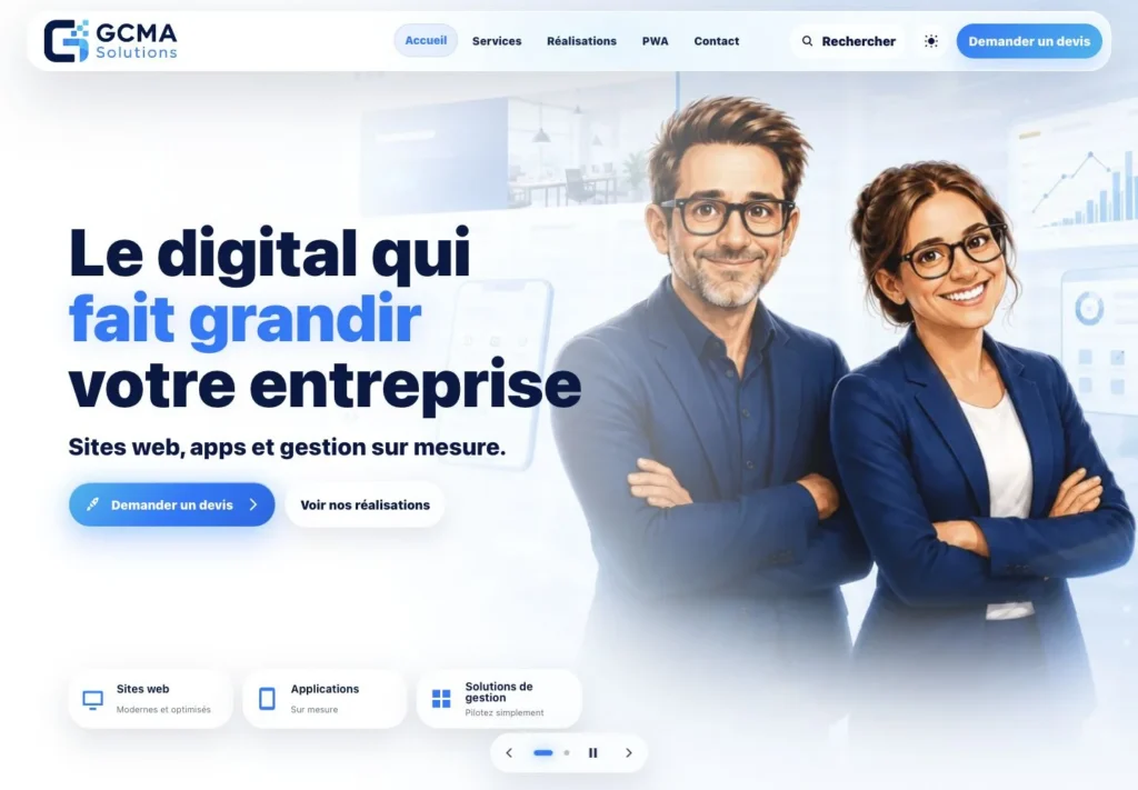 Aperçu ordinateur du site GCMA Solutions