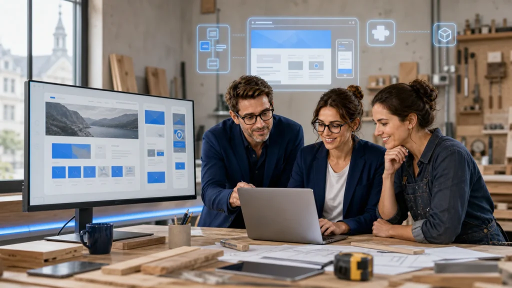 Une dirigeante prépare un site internet moderne et évolutif avec les conseillers GCMA Solutions.