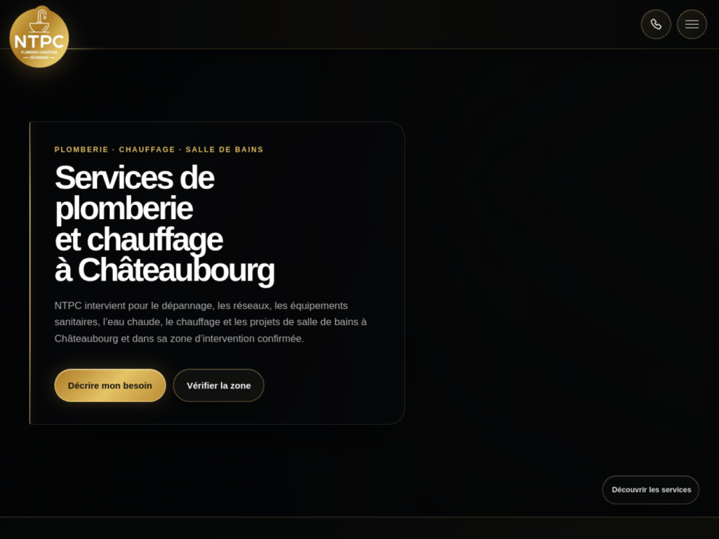 Une page dédiée structure les prestations de plomberie, chauffage et salle de bains.